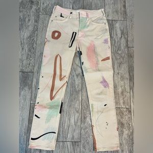 Anthropologie x Moglea High Rise Slim Jeans Abstract Crop Denim Womens Size 27
